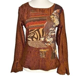 Sharon Young Womens Multicolor Top w Aplique & Sequin Floral